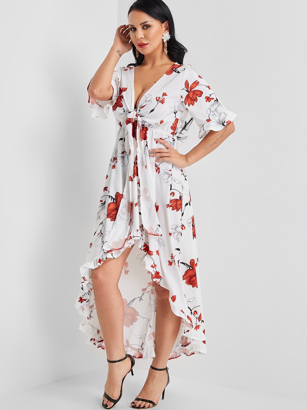 OEM Ladies White Floral Dresses