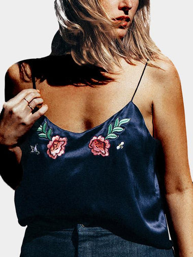 Wholesale V-Neck Embroidered Backless Sleeveless Navy Camis