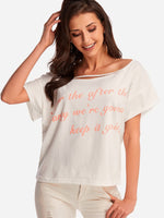 Wholesale Scoop Neck Letter Short Sleeve White T-Shirts
