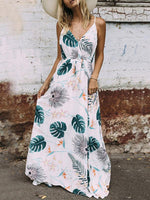 Wholesale White V-Neck Sleeveless Floral Print Maxi Dress