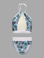 Wholesale Round Neck Floral Print Sleeveless 2 Piece Bikinis