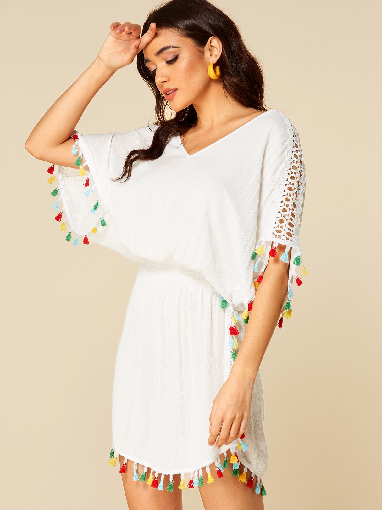 OEM Ladies White V-Neck Dresses