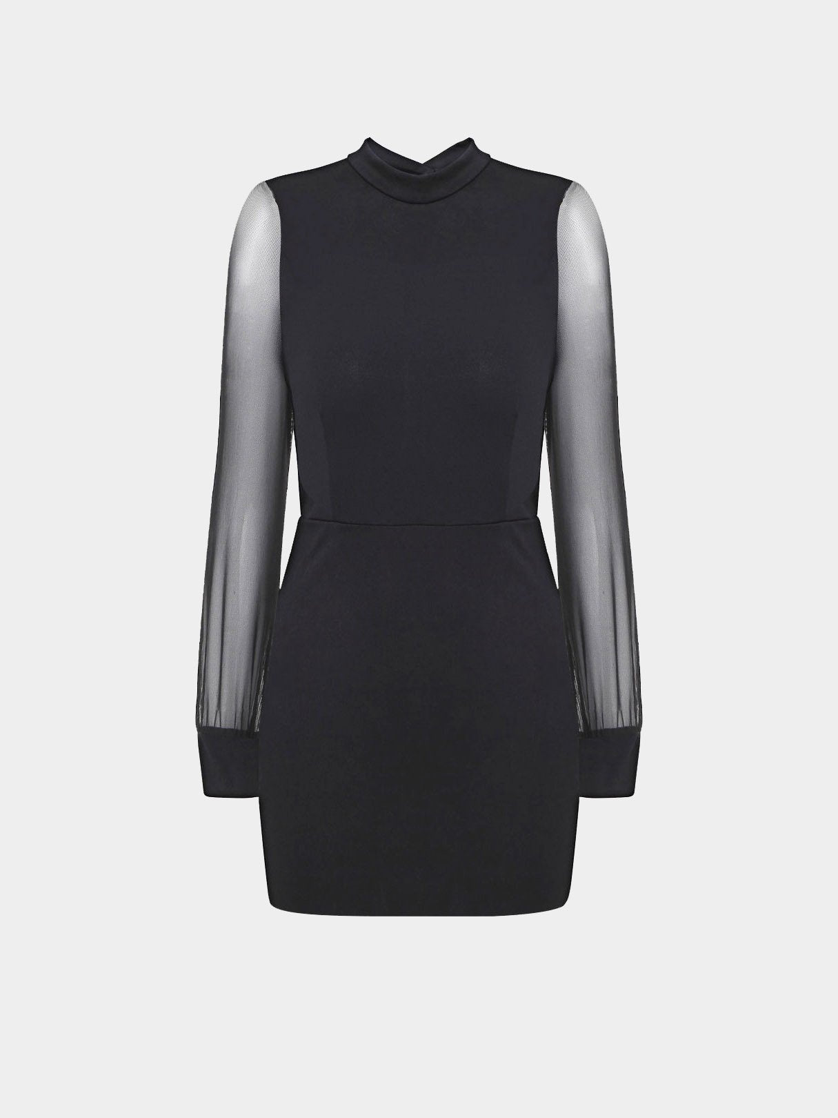 Wholesale Black Sheer Sleeves Backless Mini Dress