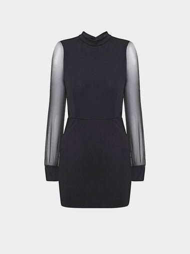 Wholesale Black Sheer Sleeves Backless Mini Dress