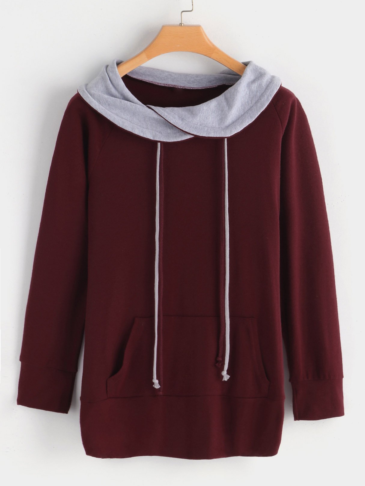 Wholesale Drape Sagging Plain Side Pockets Long Sleeve Burgundy T-Shirts