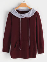 Wholesale Drape Sagging Plain Side Pockets Long Sleeve Burgundy T-Shirts