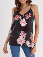 Wholesale V-Neck Floral Print Sleeveless Black Camis