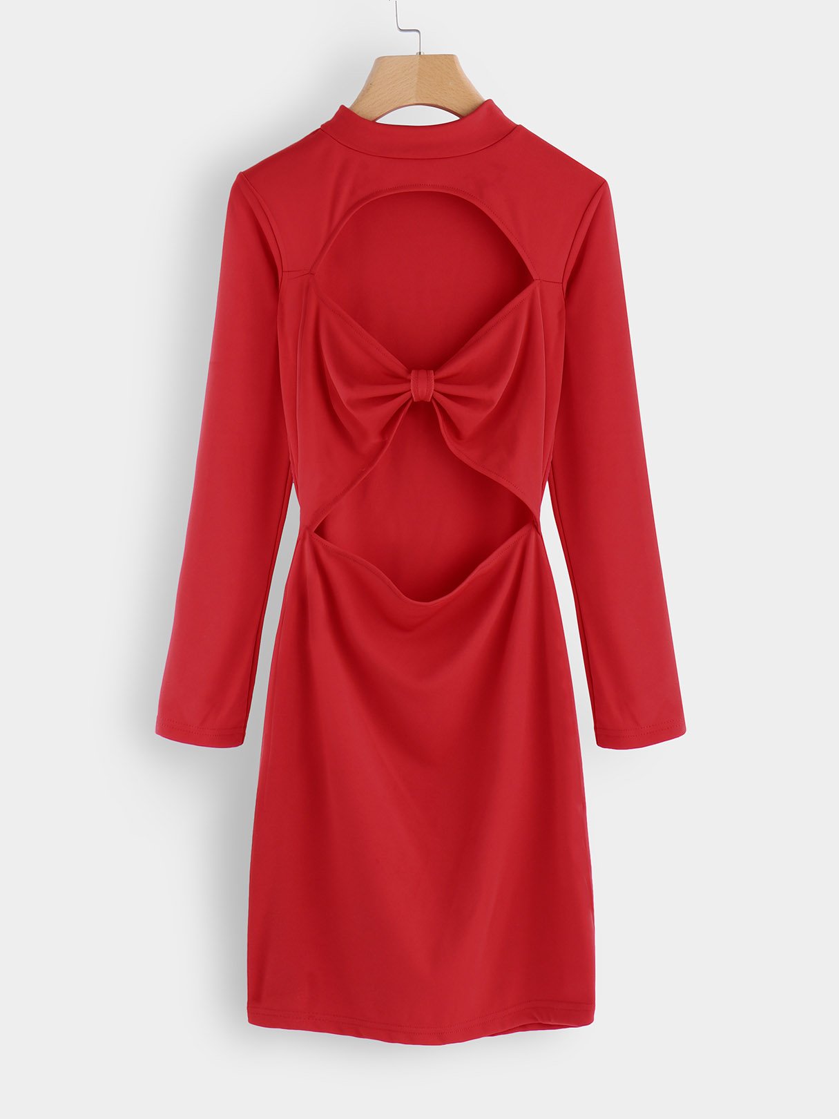 Wholesale Red Crew Neck Long Sleeve Plain Cut Out Mini Dress