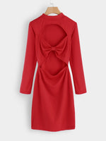 Wholesale Red Crew Neck Long Sleeve Plain Cut Out Mini Dress