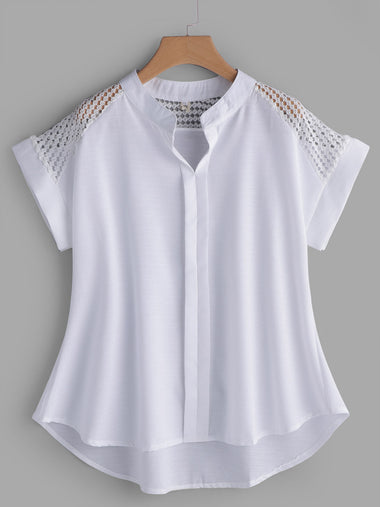 Wholesale V-Neck Plain Hollow Short Sleeve Oversized Tops