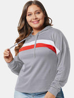Wholesale Stripe Hooded Long Sleeve Grey Plus Size Tops