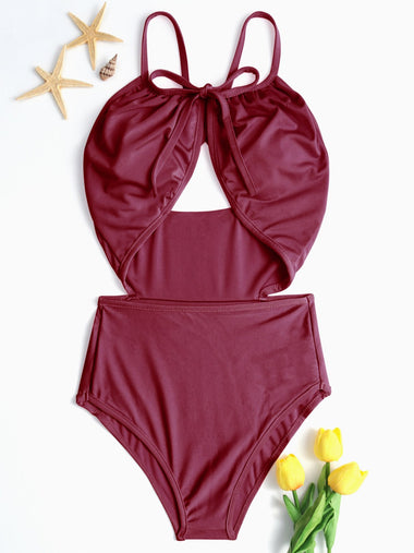 Wholesale Scoop Neck Sleeveless Crossed Front Lace-Up Cut Out Bodycon One-Pieces Swimwear