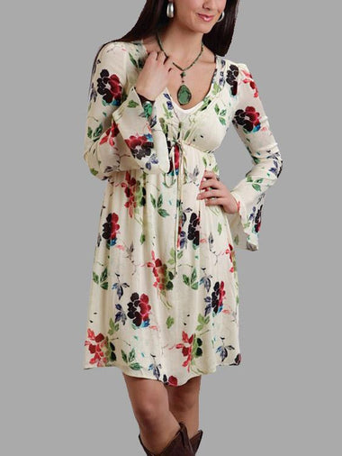 Wholesale V-Neck Long Sleeve Floral Print Mini Dress
