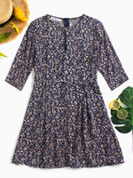 Wholesale Round Neck Half Sleeve Floral Print Zip Back Casual Dress