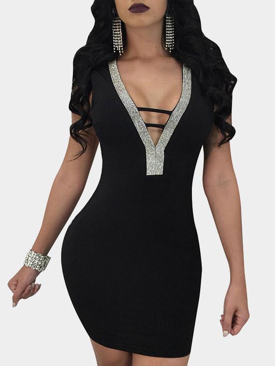 Wholesale V-Neck Backless Sleeveless Black Sexy Dresses