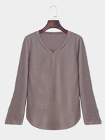 Wholesale V-Neck Long Sleeve Curved Hem Khaki Top