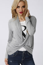 Wholesale Drape Sagging Long Sleeve Irregular Hem Grey Top