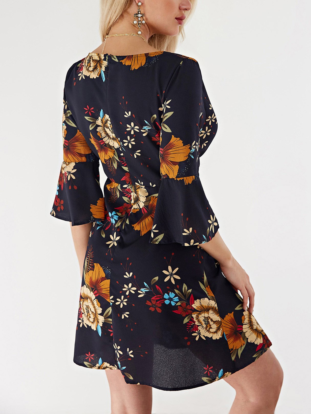 NEW FEELING Womens Navy Floral Dresses