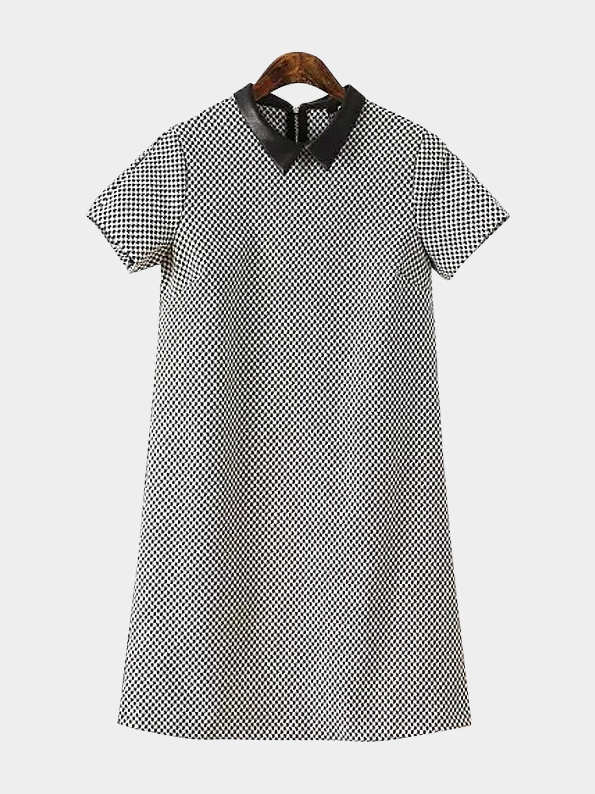 Wholesale Grid Classic Collar Short Sleeve Grid Zip Back Shirt Dress