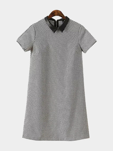Wholesale Grid Classic Collar Short Sleeve Grid Zip Back Shirt Dress