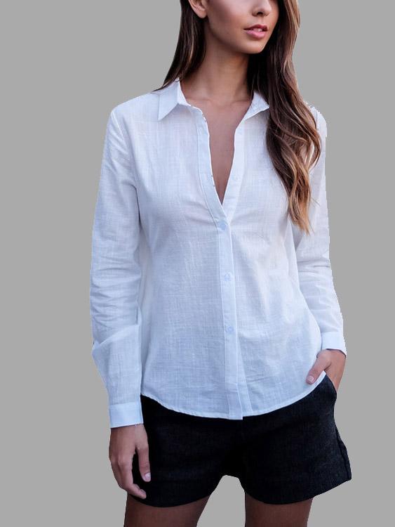 Wholesale Plain Long Sleeve Irregular Hem White Blouses