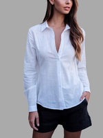 Wholesale Plain Long Sleeve Irregular Hem White Blouses