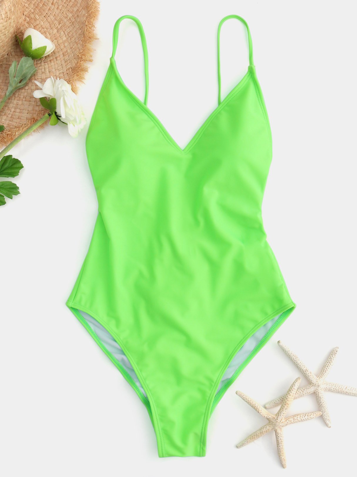 Wholesale Green Plain Criss-Cross One-Pieces Swimsuits
