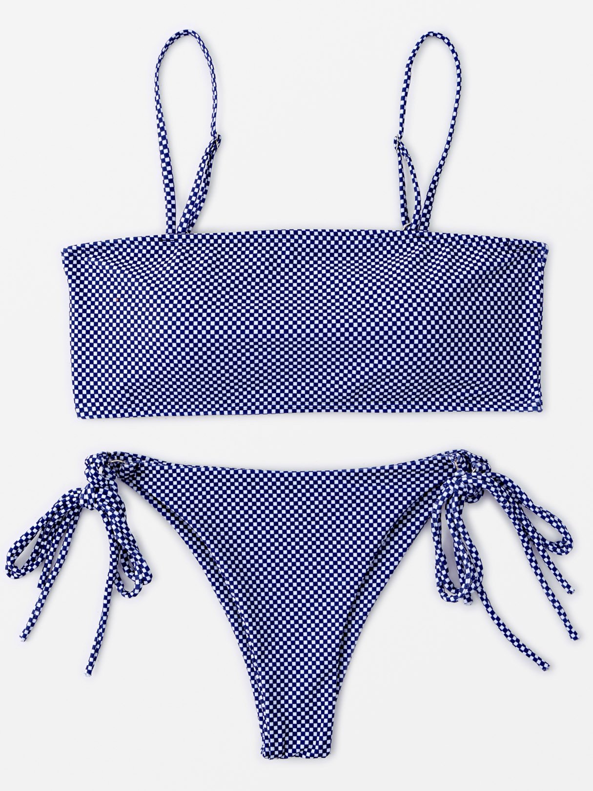 Wholesale Stripe Self-Tie Sleeveless Blue Bikini Set