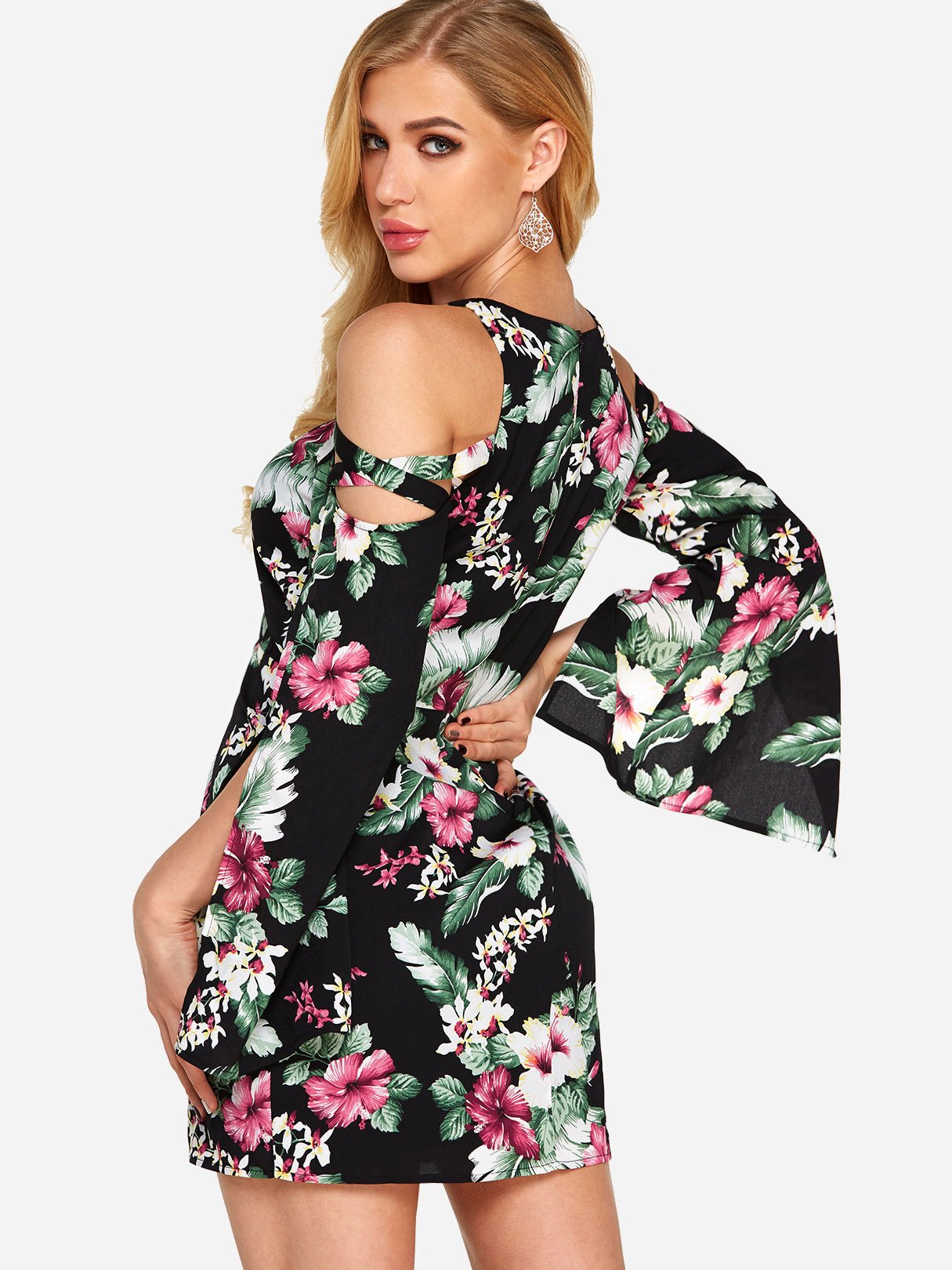 NEW FEELING Womens Black Floral Dresses