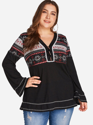 Wholesale V-Neck Long Sleeve Black Plus Size Tops