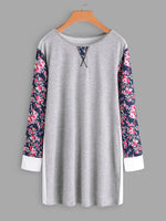 Wholesale Round Neck Floral Print Calico Long Sleeve Plus Size Tops