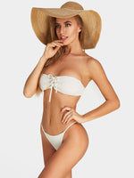 Wholesale White Tube Top Off The Shoulder Sleeveless Plain Lace-Up Bikinis