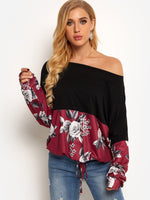 Wholesale One Shoulder Floral Print Long Sleeve T-Shirts