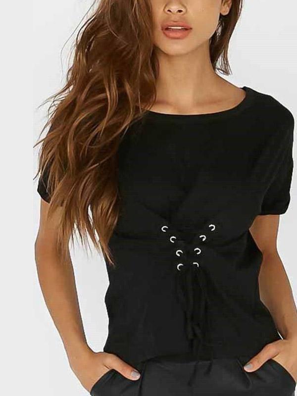 Wholesale Round Neck Lace-Up Short Sleeve T-Shirts