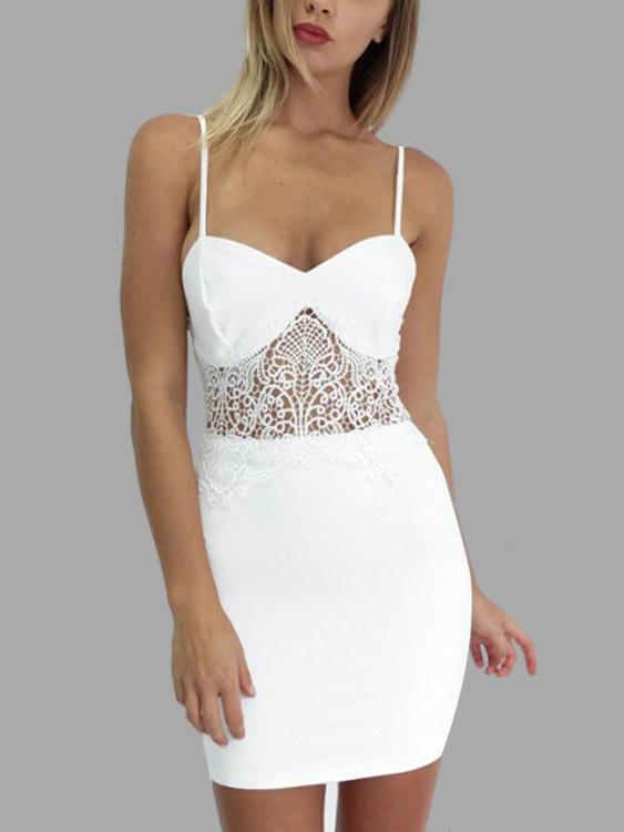 Wholesale White V-Neck Sleeveless Lace Bodycon Mini Dresses