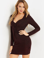 OEM Ladies Burgundy V-Neck Dresses