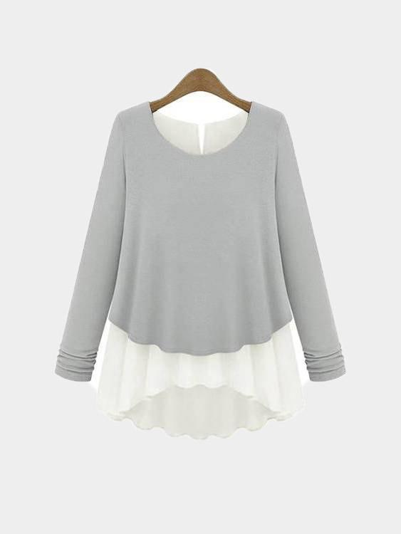 Wholesale Button Back Round Neck Long Sleeves Blouse