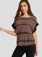 Wholesale Round Neck Geometrical Pleated Short Sleeve T-Shirts