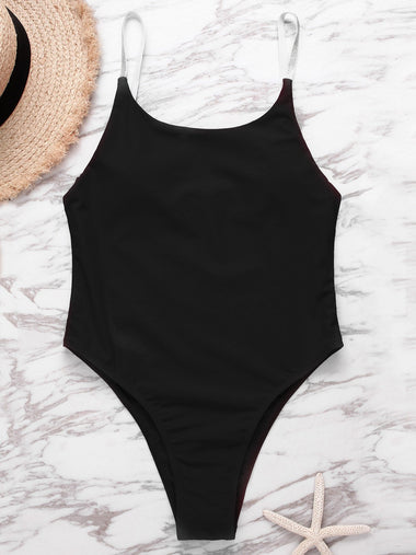 Wholesale Scoop Neck Sleeveless Plain Backless Spaghetti Strap One-Pieces Swimwears