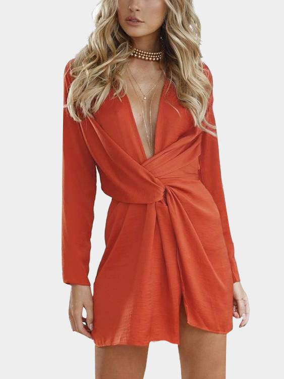 NEW FEELING Womens Orange V-Neck Dresses
