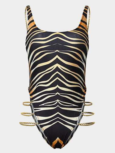 Wholesale Black Sleeveless Leopard Backless One-Pieces