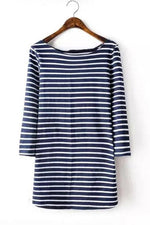 Wholesale Round Neck Stripe Half Sleeve Navy T-Shirts