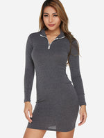 Wholesale Grey Round Neck V-Neck Long Sleeve Plain Zip Back Mini Dress