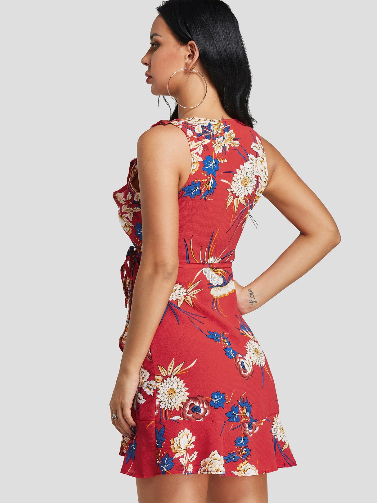 OEM Ladies Red Floral Dresses