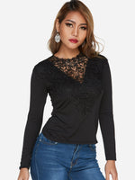 Wholesale V-Neck Lace-Up Long Sleeve Black Top