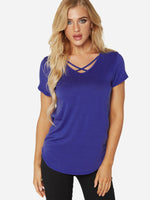 Wholesale V-Neck Plain Crossed Front Short Sleeve Tee