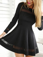 Wholesale Black Round Neck Long Sleeve Plain Mini Dresses