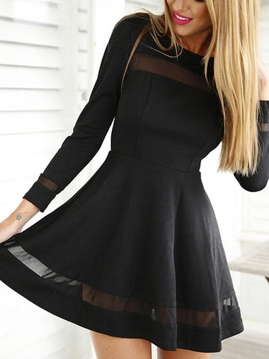 Wholesale Black Round Neck Long Sleeve Plain Mini Dresses