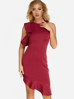 Wholesale Burgundy Crew Neck Sleeveless Flounced Hem Sexy Dress