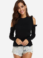 Wholesale Cold Shoulder Long Sleeve Black Top